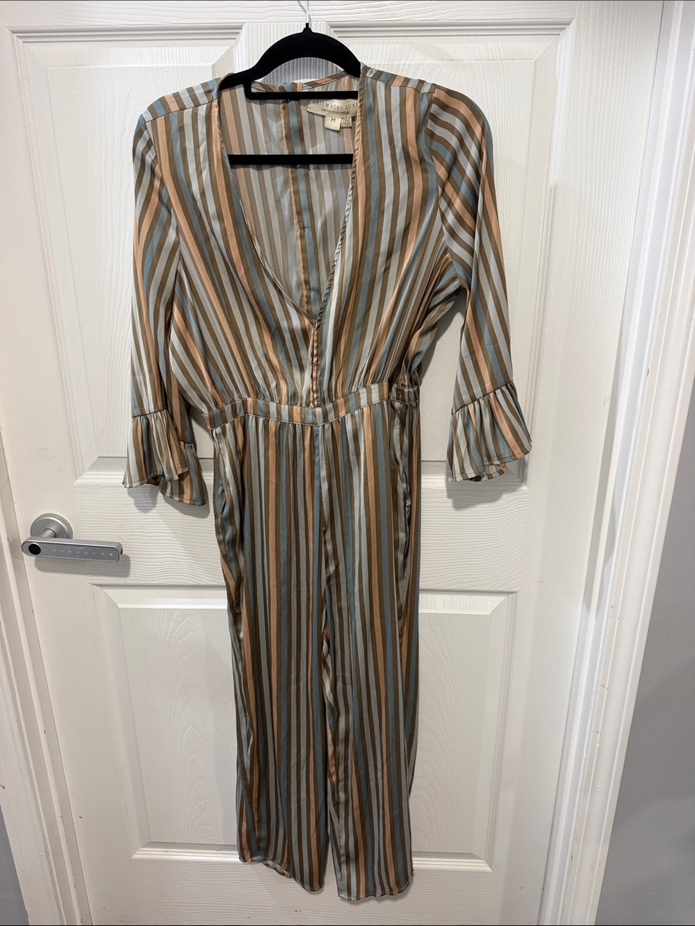 saltwater LUXE Striped V-Neck Jumpsuit in Blue, Tan & Cream